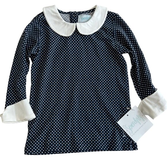 Shrimp Grits Kids Top Girls Blue Polka Dot Long Sleeve Peter Pan Collar Sz M 5-6 - Picture 1 of 9